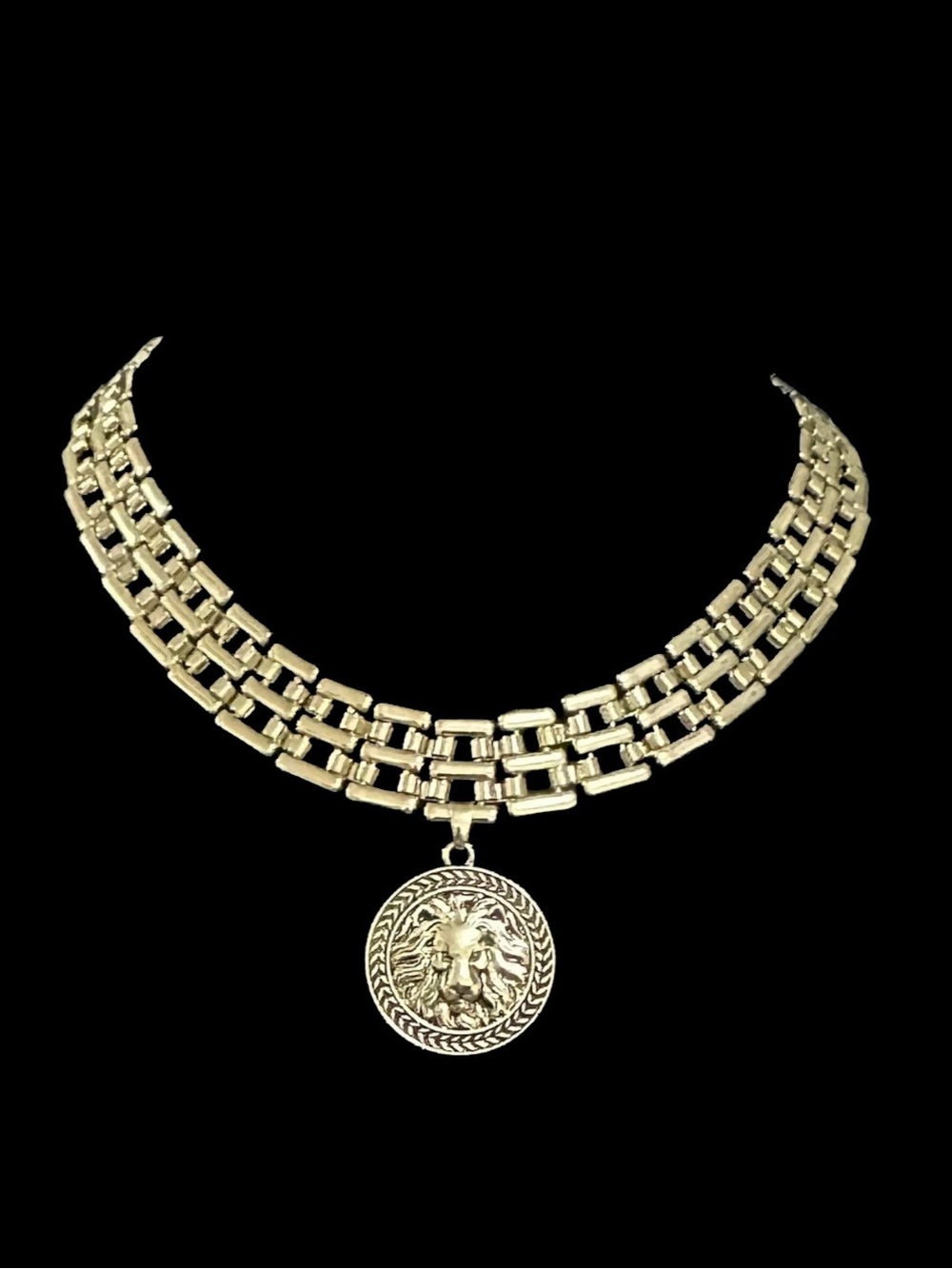 Gold Lion Medallion Link Choker Necklace - Women Jewelry